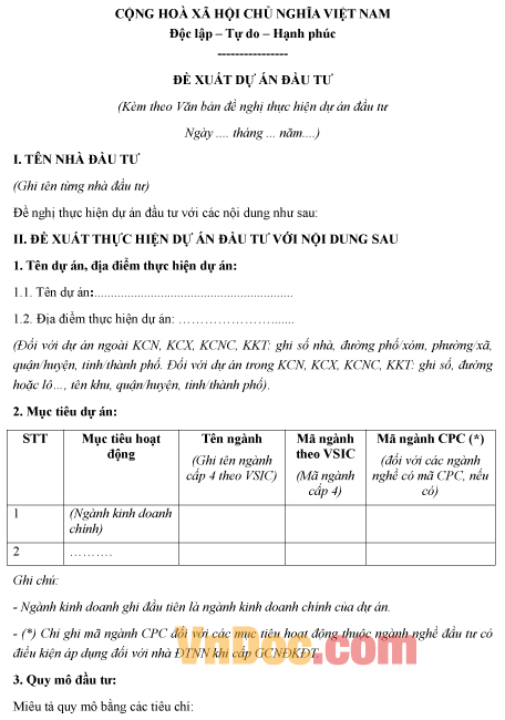 Mẫu đề xuất dự án đầu tư Đề xuất dự án đầu tư HoaTieu vn