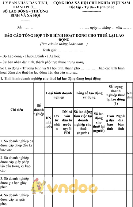 Mẫu báo cáo tổng hợp tình hình hoạt động cho thuê lại lao động