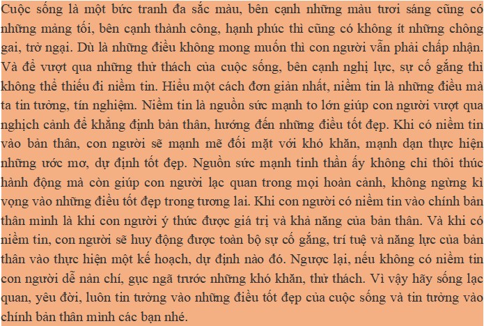 Viết đoạn văn chữ trình bày suy nghĩ về ý nghĩa của niềm tin trong