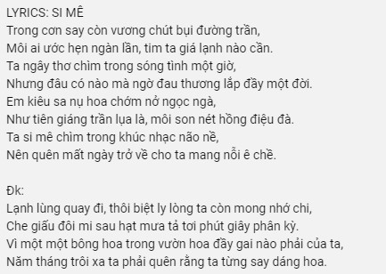 Lời bài hát Si Mê Đạt Long Vinh Em kiêu sa nụ hoa chớm nở ngọc ngà