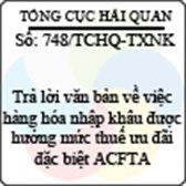 Công văn 748/2013/TCHQ-TXNK