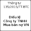 Thông tư về Điều lệ Công ty TNHH Mua bán nợ Việt Nam số 135/2015/TT-BTC