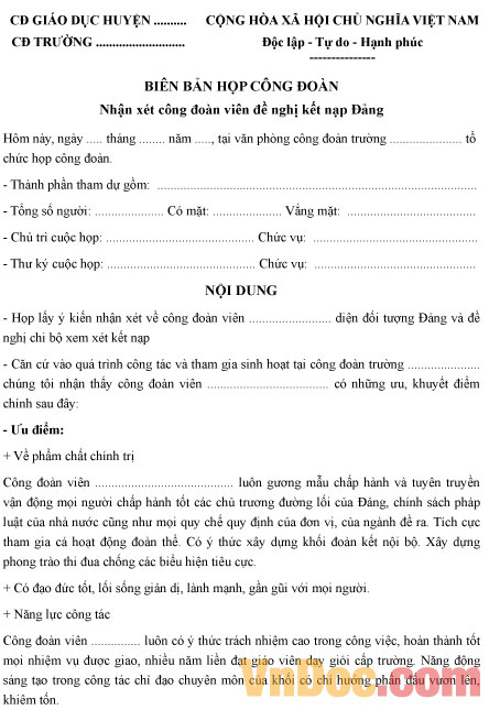 Mẫu Bien Bản Họp Cong đoan Lấy Y Kiến Xet Kết Nạp đảng Hoatieu Vn