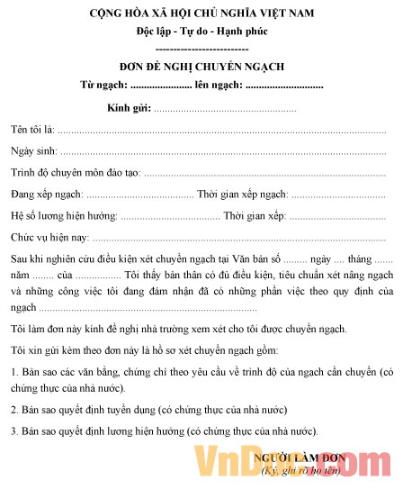 Mẫu đơn xin thuyên chuyển