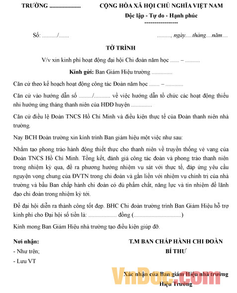 Mẫu Tờ Trình Xin Kinh Phí Hoạt Động - Thongtinaz.Net