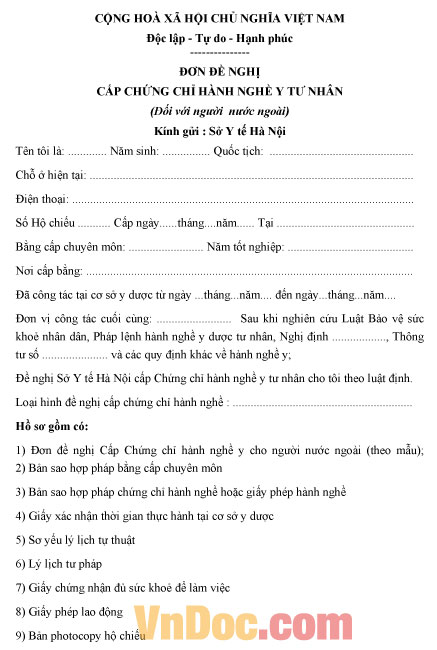 Mẫu đơn đề nghị cấp chứng chỉ hành nghề y tư nhân đối với người nước ngoài - thongtinaz.net Mẫu Đơn Đề Nghị Cấp Chứng Chỉ Hành Nghề Y Tư Nhân Đối Với Người Nước Ngoài - Thongtinaz.Net