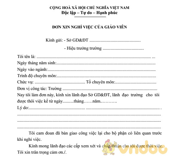 đơn Xin Nghỉ Việc Của Giao Vien Mẫu đơn Xin Thoi Việc Danh Cho Giao Vien