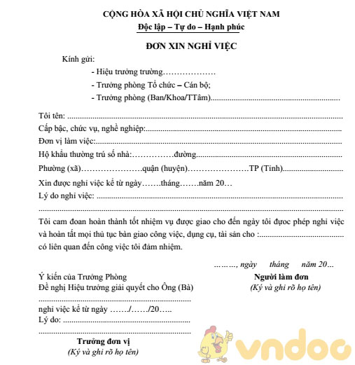 Mẫu đơn Xin Nghỉ Việc Cơ Quan Nha Nước