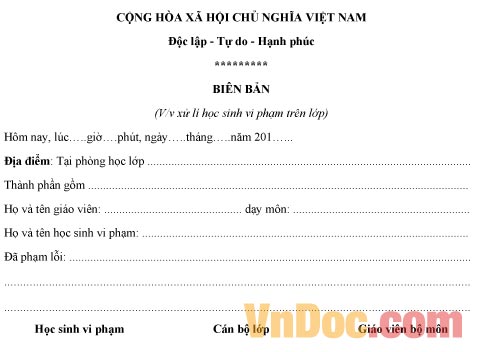 Biên bản xử lý học sinh vi phạm trên lớp giúp cho giáo viên có thể ghi nhận chính xác và kịp thời các hành vi vi phạm của học sinh. Việc sử dụng biên bản này cũng sẽ giúp đảm bảo tính công bằng khi giáo viên xử lí vấn đề liên quan đến học sinh.