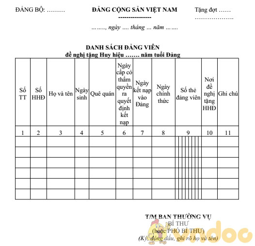 Mẫu 4-Hhđ: Danh Sách Đảng Viên Đề Nghị Tặng Huy Hiệu Đảng - Hoatieu.Vn
