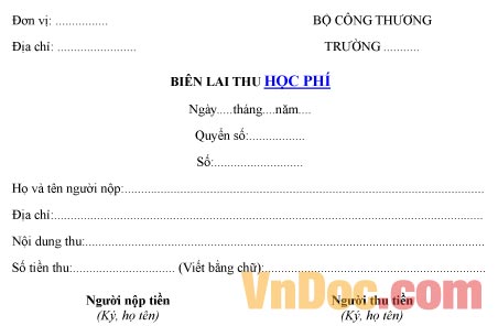 Mẫu Biên Lai Thu Học Phí - Biên Lai Thu Tiền - Hoatieu.Vn