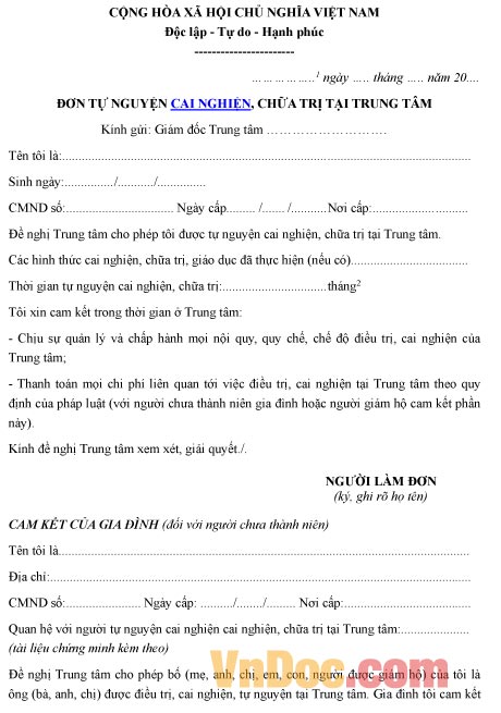 Mẫu đơn xin tự nguyện cai nghiện, chữa trị tại trung tâm - HoaTieu.vn Mẫu Đơn Xin Tự Nguyện Cai Nghiện, Chữa Trị Tại Trung Tâm - Hoatieu.Vn