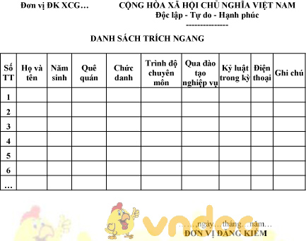 Mẫu Danh Sach Trich Ngang Kiểm định Vien Xe Cơ Giới Danh Sach Trich Ngang