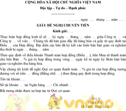 Mẫu giấy đề nghị chuyển tiền theo hợp đồng - HoaTieu.vn