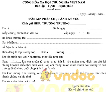 Đơn xin phép chụp ảnh kỷ yếu: Chụp ảnh kỷ yếu là một kỷ niệm quan trọng trong cuộc đời học sinh. Năm nay, để giúp cho các bạn học sinh, sinh viên dễ dàng có được khoảnh khắc đáng nhớ, quy trình đơn xin phép chụp ảnh kỷ yếu đã được đơn giản hóa và nhanh chóng hơn bao giờ hết.