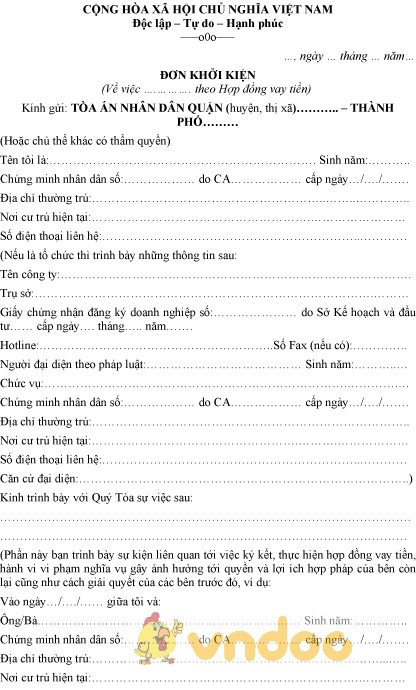 Hợp đồng vay tiền là một loại hợp đồng được sử dụng phổ biến trong thế giới kinh doanh. Nếu bạn đang cần đến một mẫu đơn khởi kiện hợp đồng vay tiền, hãy xem hình ảnh liên quan đến chủ đề này để có được mẫu đơn chính xác và đầy đủ nhất.