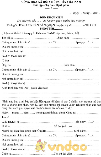 Muốn đưa người gây ô nhiễm môi trường ra tòa? Hãy xem hình ảnh liên quan đến mẫu đơn khởi kiện ô nhiễm môi trường. Chúng tôi sẽ hướng dẫn bạn cách viết đơn khởi kiện hiệu quả và an toàn.