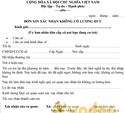 Mẫu đơn xin xác nhận không có lương hưu - HoaTieu.vn