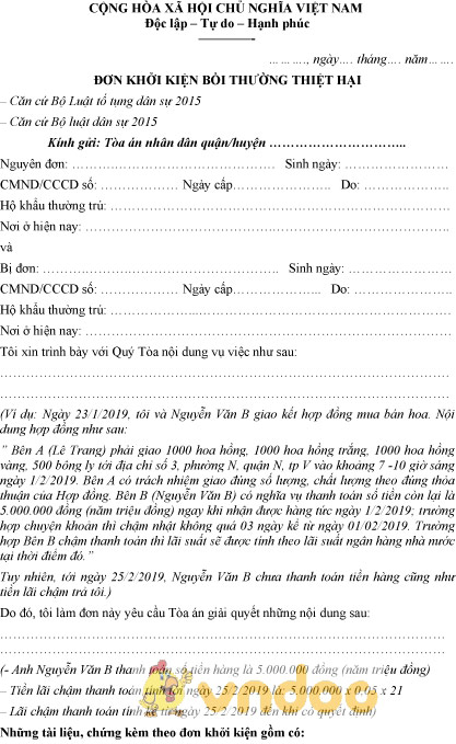 Chúng tôi có mẫu đơn khởi kiện bồi thường thiệt hại để giúp bạn đòi lại những gì thuộc về bạn. Không bỏ lỡ cơ hội để có được sự công bằng và xứng đáng cho những tổn thất mà bạn đã gánh chịu.