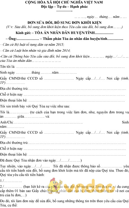 Nếu bạn muốn sửa đổi, bổ sung đơn khởi kiện, hãy xem hình ảnh liên quan để biết cách đề xuất các thay đổi một cách chính xác và hiệu quả.