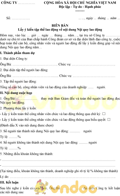 Mẫu Biên Bản Lấy Ý Kiến Tập Thể Lao Động Về Nội Dung Nội Quy Lao Động -  Thongtinaz.Net