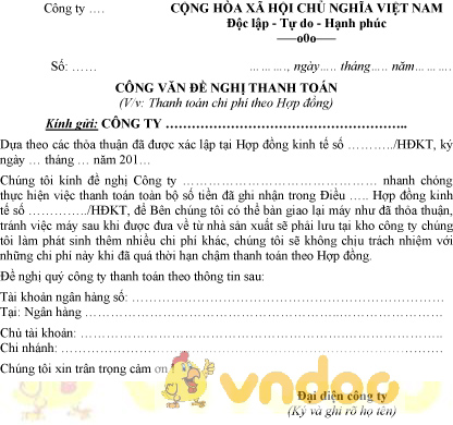 Mẫu công văn đề nghị thanh toán tiền theo hợp đồng - HoaTieu.vn