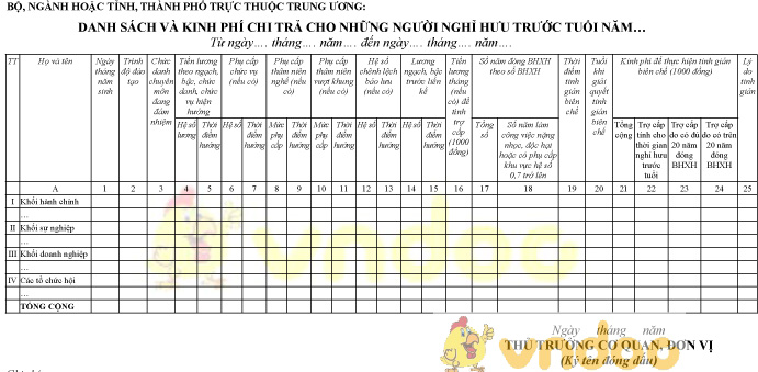 Photo of Mẫu danh sách và kinh phí chi trả cho những người nghỉ hưu trước tuổi