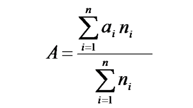 A = frac {(2 ∗ 3) + (2 ∗ 4) + (2 ∗ 4) + (3 ∗ 3)} {9} = 3,44