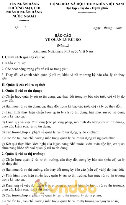 Mẫu báo cáo về quản lý rủi ro