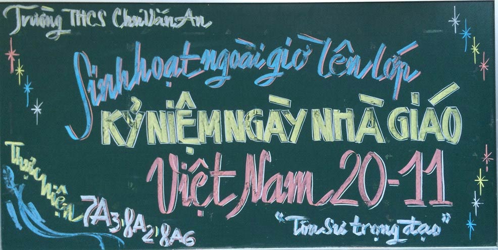 mau kieu trang tri bang lop chao mung ngay 20 11 14