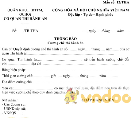 Mẫu số 37/PTHA: Thông báo cưỡng chế thi hành án