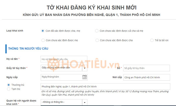 Làm giấy khai sinh online tphcm