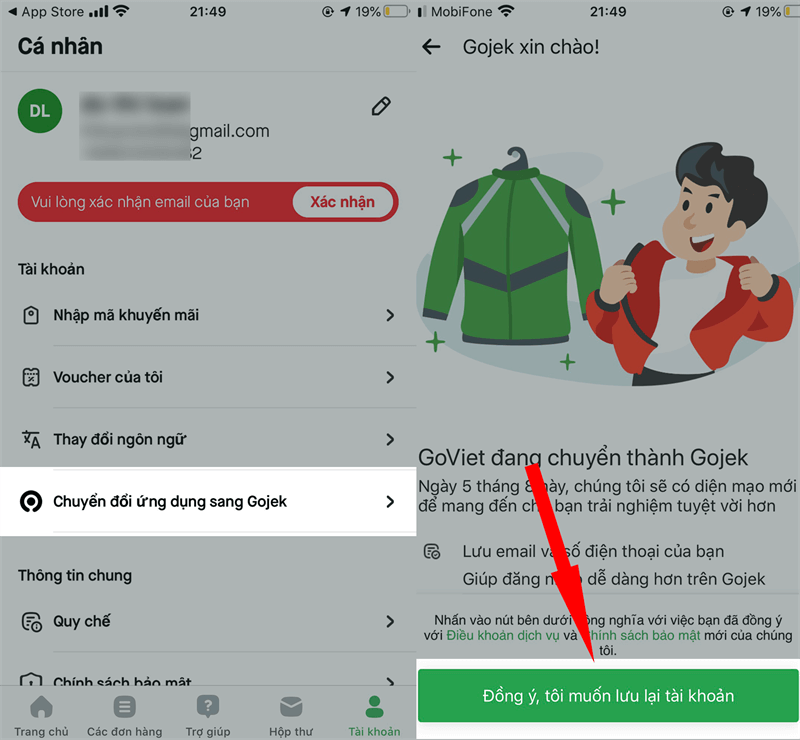 Hướng dẫn chuyển tài khoản GoViet sang GoJek