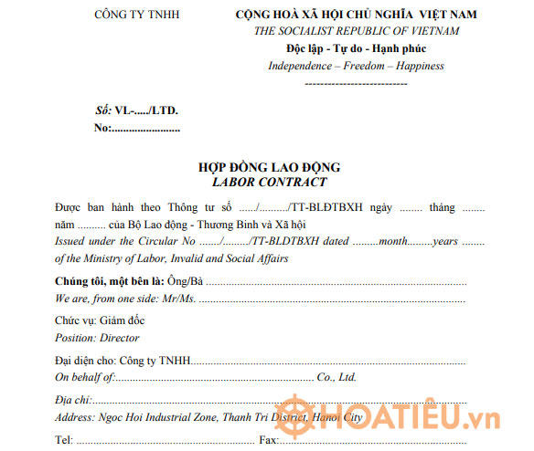 Mẫu Hợp Đồng Lao Động Song Ngữ (Labour Contract) - Hợp Đồng Lao Động Tiếng  Anh