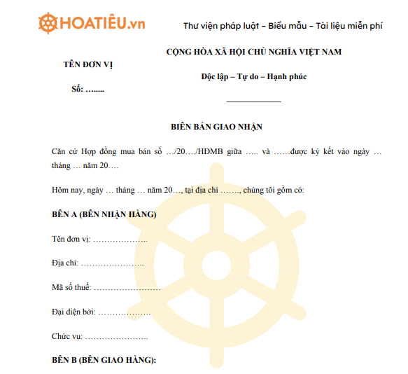 Mẫu Biên Bản Xác Nhận Khối Lượng Hàng Hóa - Mẫu Biên Bản Giao Nhận Hàng Hóa