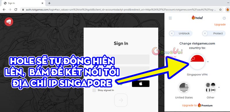 Click Hola để Fake IP sang Singapore