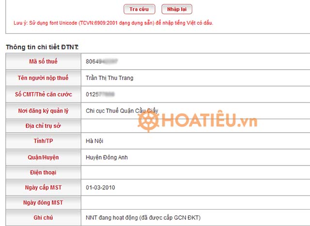 Thoogn tin người nộp thuế cá nhân