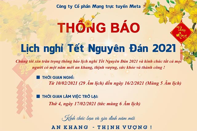 Mẫu thông báo nghỉ Tết Dương Lịch và Âm Lịch