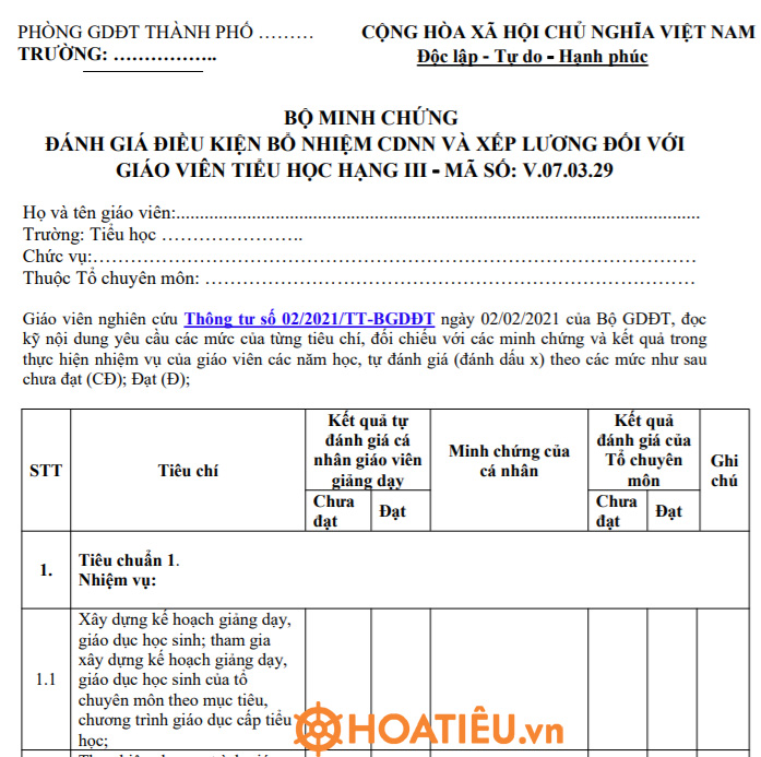 Minh chứng đánh giá điều kiện bổ nhiệm CDNN và xếp lương đối với giáo viên tiểu học (2021) ⭐️ Wiki ADS ⭐️ 1 minh chung danh gia dieu kien bo nhiem cdnn va xep luong doi voi giao vien tieu hoc 1