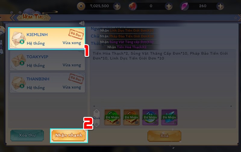 Vào thư nhận quà Nhập code Yêu linh giới