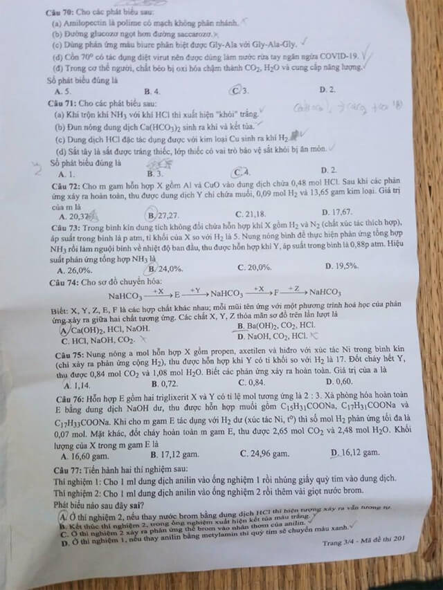 Đề thi Hóa THPT quốc gia 2021 đợt 2
