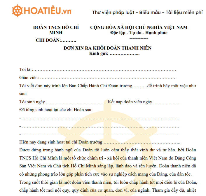 Mẫu đơn xin ra khỏi đoàn thanh niên - Mẫu đơn xin rút khỏi đoàn Mẫu Đơn Xin Ra Khỏi Đoàn Thanh Niên - Mẫu Đơn Xin Rút Khỏi Đoàn