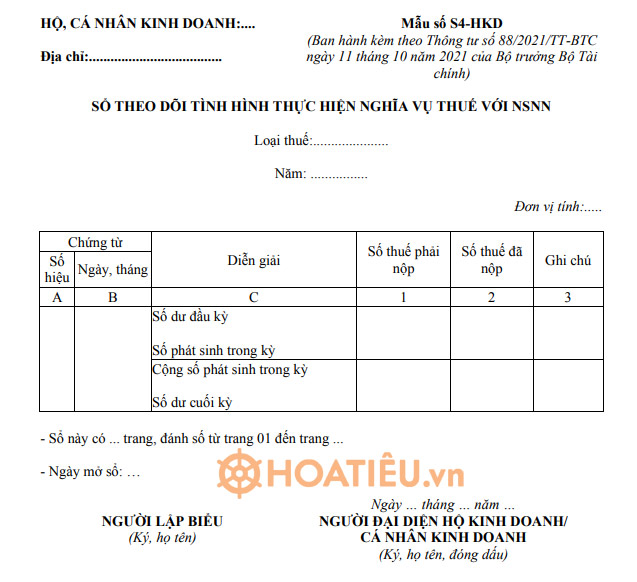 Photo of Mẫu S4-HKD: Sổ theo dõi tình hình thực hiện nghĩa vụ với NSNN
