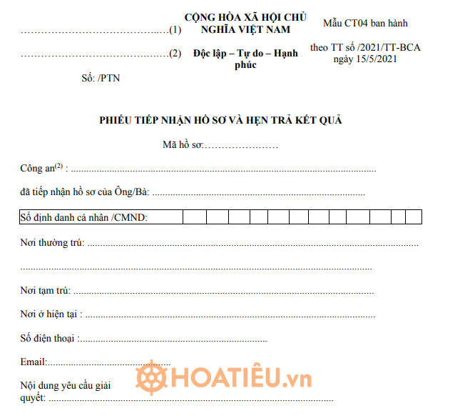 Mẫu Ct04: Phiếu Tiếp Nhận Hồ Sơ Và Hẹn Trả Kết Quả - Hoatieu.Vn