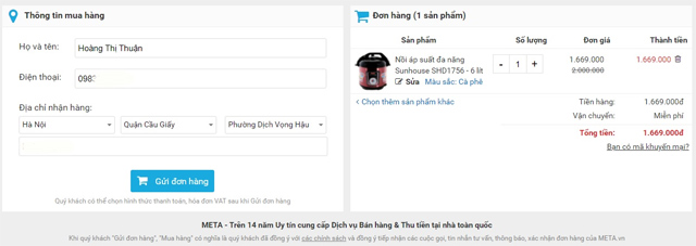 Hướng dẫn đặt hàng trên website META.vn
