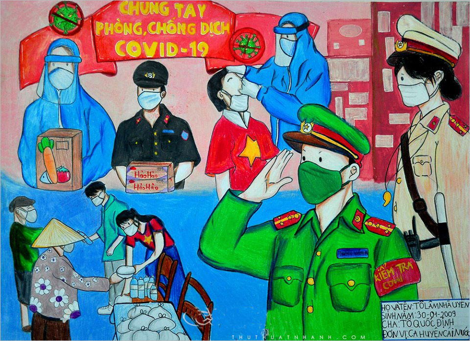Cuộc thi vẽ tranh với chủ đề Chung tay phòng dịch Covid 19  Trường Tiểu  học Phương Canh Nam Từ Liêm Hà Nội