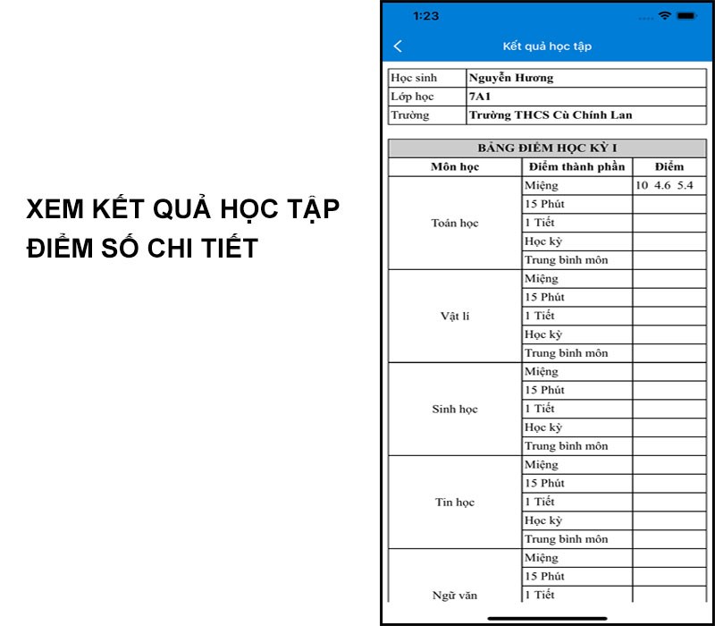 xem điểm thi tiểu học