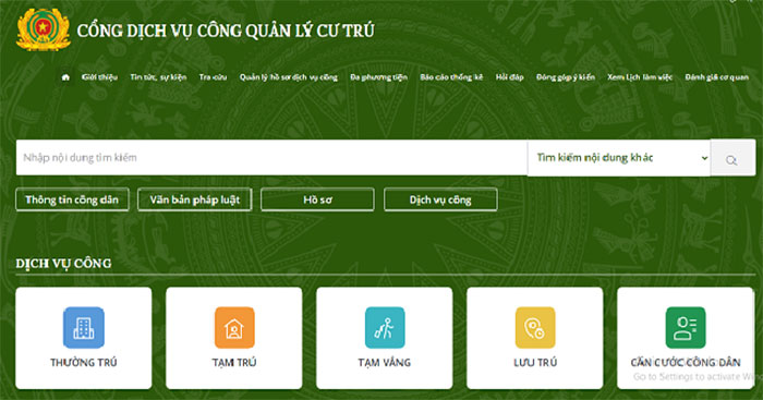 Hình ảnh minh họa Cổng dịch vụ công quản lý cư trú
