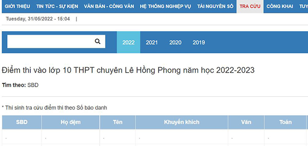 Điểm thi Lê Hồng Phong Nam Định