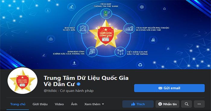 Hình ảnh fanpage của Trung tâm Dữ liệu quốc gia về dân cư